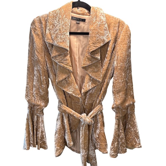 Lafayette 148 New York Jackets & Blazers - Lafayette 148 New York Crushed Velvet Ruffle Jacket Champagne Gold Belted Size 6